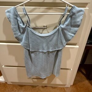 Blue Ruffled Sleeveless Camisole